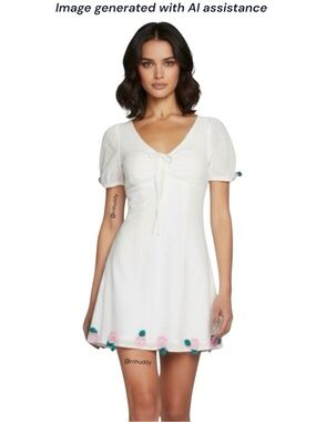 Delia*s by Dolls Kill XS white eyelet with roses babydoll dress